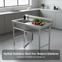 Standing Stainless Steel Sink Heavy Duty Commercial Kitchen Sink with Stand Rust Resistant Stainless Steel Wash Basin with Shelf for Garage, Garden