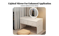 Nordic Inspired Vanity Set with Mirror and Storage Space-Saving space-efficient Vanity with Round Mirror Modern Design Dressing Table Minimalist design for Apartment Dwellers, Students, Teenagers, Bay area Area, Small Spaces