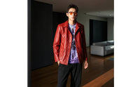 Character-Inspired Costume Set with Glasses Long-Sleeve Faux Leather Coat with Shirt Button-up Cosplay Outfit Bold for Cosplayers, Performers, Themed Parties, Stage Performances