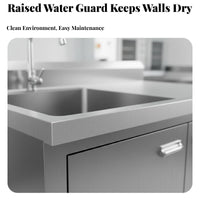 Stainless Steel Sink Cabinet Easy to Clean Unified Sink Countertop Cabinet Rust Resistant Commercial Kitchen Wash Station for Gardeners, Restaurant