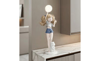 Girl Figurine with Lamp Decorative Girl Statue with Glowing Sphere Whimsical Lamp Figurine for Bedroom