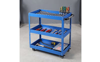 Compact 3-Tier Tool Cart with Pegboard Sturdy Rolling Tool Cart Secure Rolling Workshop Organizer with Hooks Wear-Resistant for Garage, Repair Shop