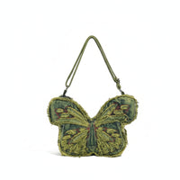 Butterfly Bag Distressed Butterfly Shaped Purse Embroidered Pocketbook for Teens, Concerts
