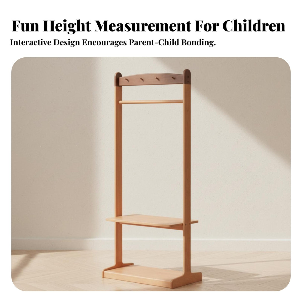 Child-Friendly Design children's Clothes Rack Space Saving Child s' Coat Rack with Growth Chart Stable Base Clothing Organizer Easy Assembly for Toddlers, Parents, Educators, Bedroom, Entryway, Playroom, Classroom