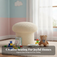 Cozy Aesthetic Toadstool Stool Comfortable Cushion Toadstool Pouf Teddy Material Upholstery Low Seat Soft Hint for Home Decorators, Design Enthusiasts, Entryway, child's Room, Bedroom, Playroom