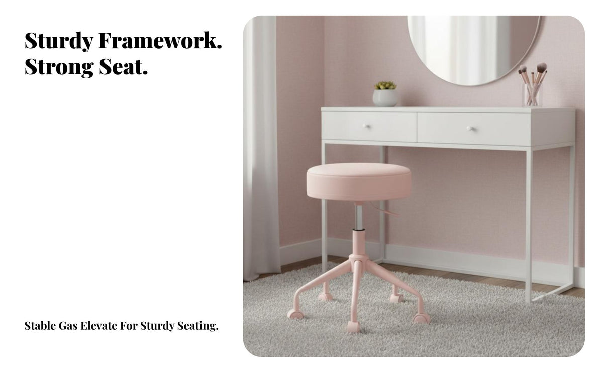 Height Adjustable pivot Vanity Chair Wheeled Base Upholstered Vanity Stool Shell-Shaped posterior supportrest Indoor Seating Multifunctional Use for Home Office Workers, Women, Students, Bedroom, Makeup Area, dressing area