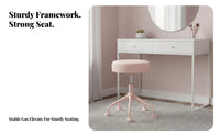 Height Adjustable pivot Vanity Chair Wheeled Base Upholstered Vanity Stool Shell-Shaped posterior supportrest Indoor Seating Multifunctional Use for Home Office Workers, Women, Students, Bedroom, Makeup Area, dressing area