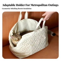Warm Lined Foldable Cat Carrier Adjustable Shoulder Strap Pet Car Seat Carrier Waterproof for Travelers, Outdoor Trips, Veterinarian Visits