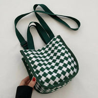Travel Bag and Shoulder Bag for Summer Holiday, Argyle Check Canvas Bucket Bag, Crossbody Bags for Women and Men, Small Phone Bags for Women