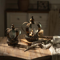 Candle Holder Aged Regal Glass Candle Holder Antique Bronze Candelabra for Tabletop, Mantel, Entryway