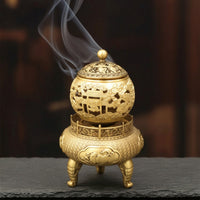 Brass Incense Burner Decorative Incense Burner with Lid Embossed Vessel for Tea Room