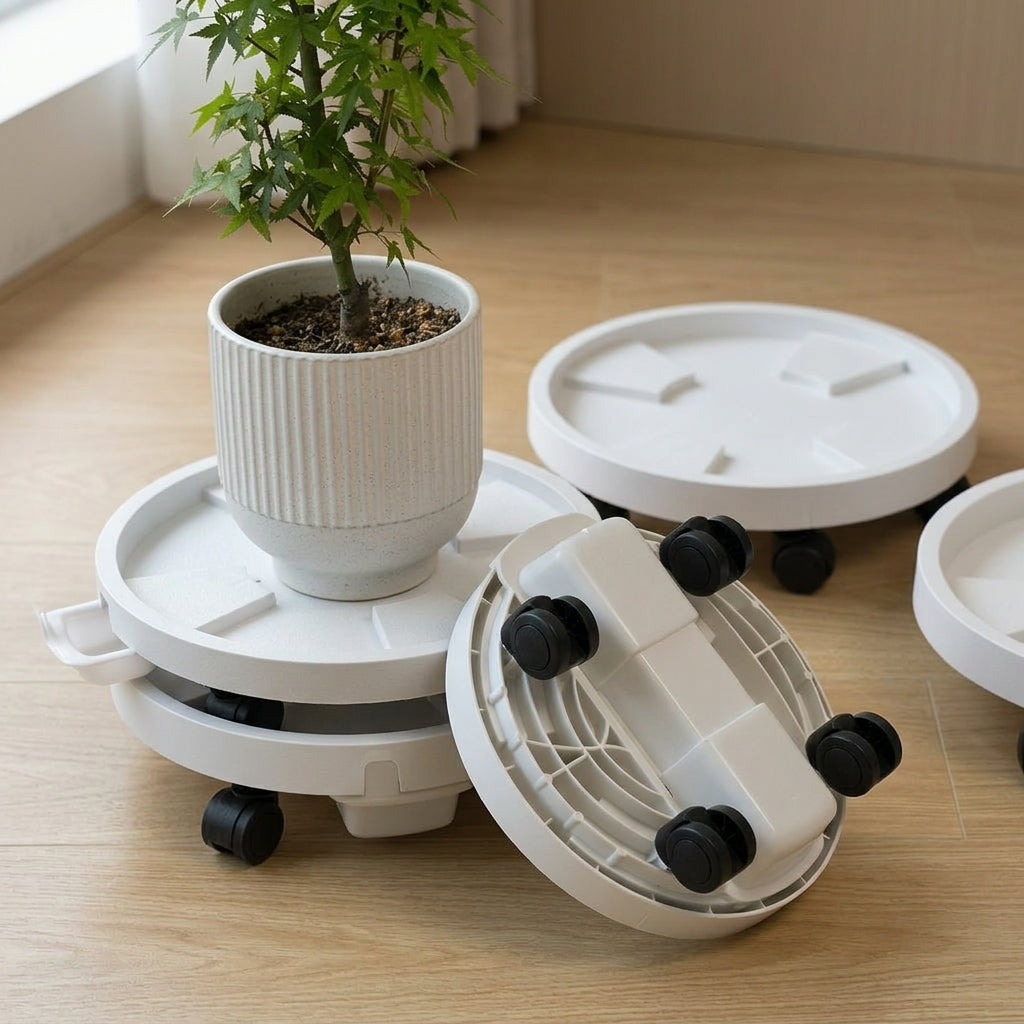 Plant Trolley with Water Tray, Round PP Material Pot Stand, Heavy Duty Plant Pot Base for Large Indoor Outdoor Use