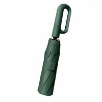 Waterproof Automatic Folding Umbrella Fiberglass Ribs Hook Handle Umbrella Black-Coated Weather Accessory