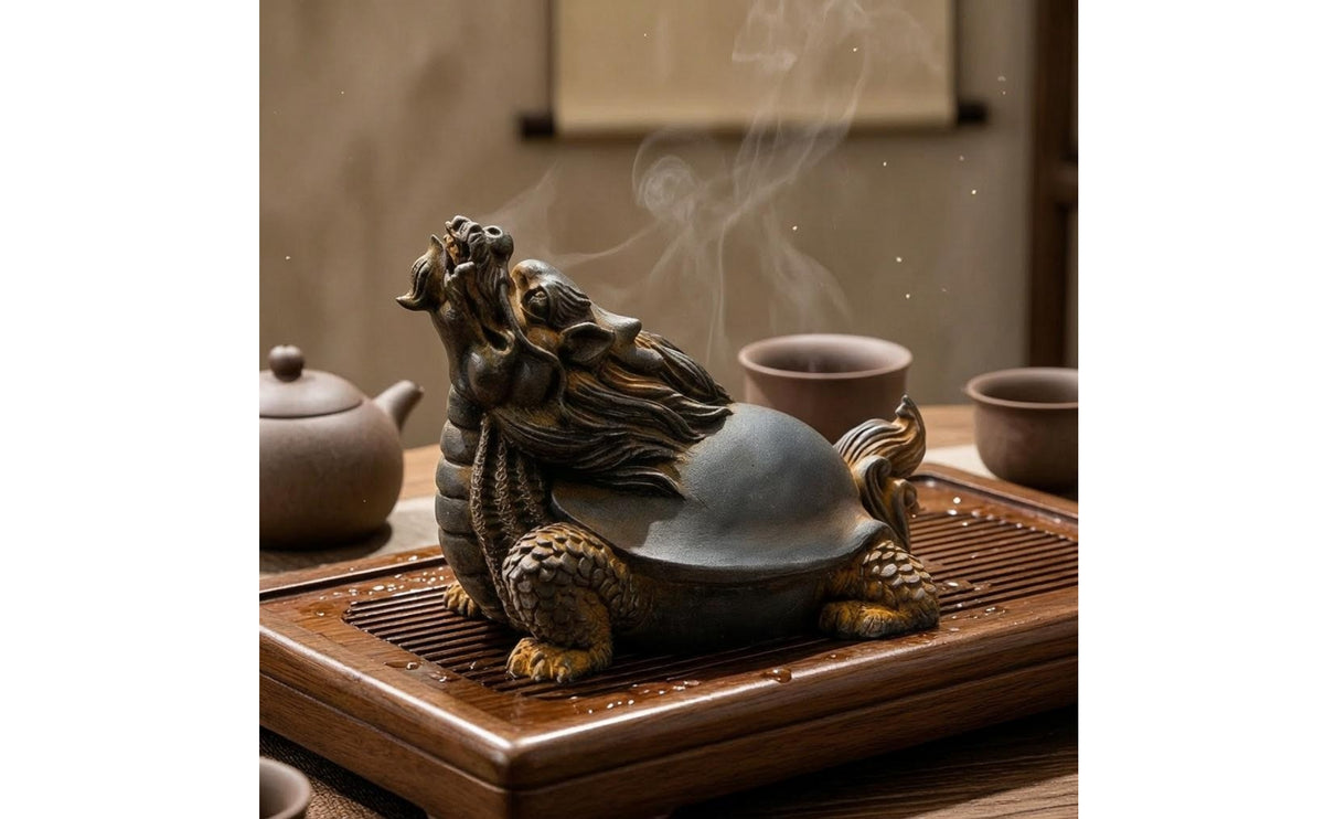 Chinese-Style Turtle-Dragon Ornament Antique Metal-Look Turtle-Dragon Figurine Textured Skin Tea Pet Decoration