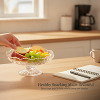 Elegant Embossed Glass Pedestal Fruit Bowl for Candy, Snacks, and Desserts