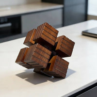 Cube Sculpture Architectural Sculpture with Slatted Surface Nordic Statue for Shelf, Living Room