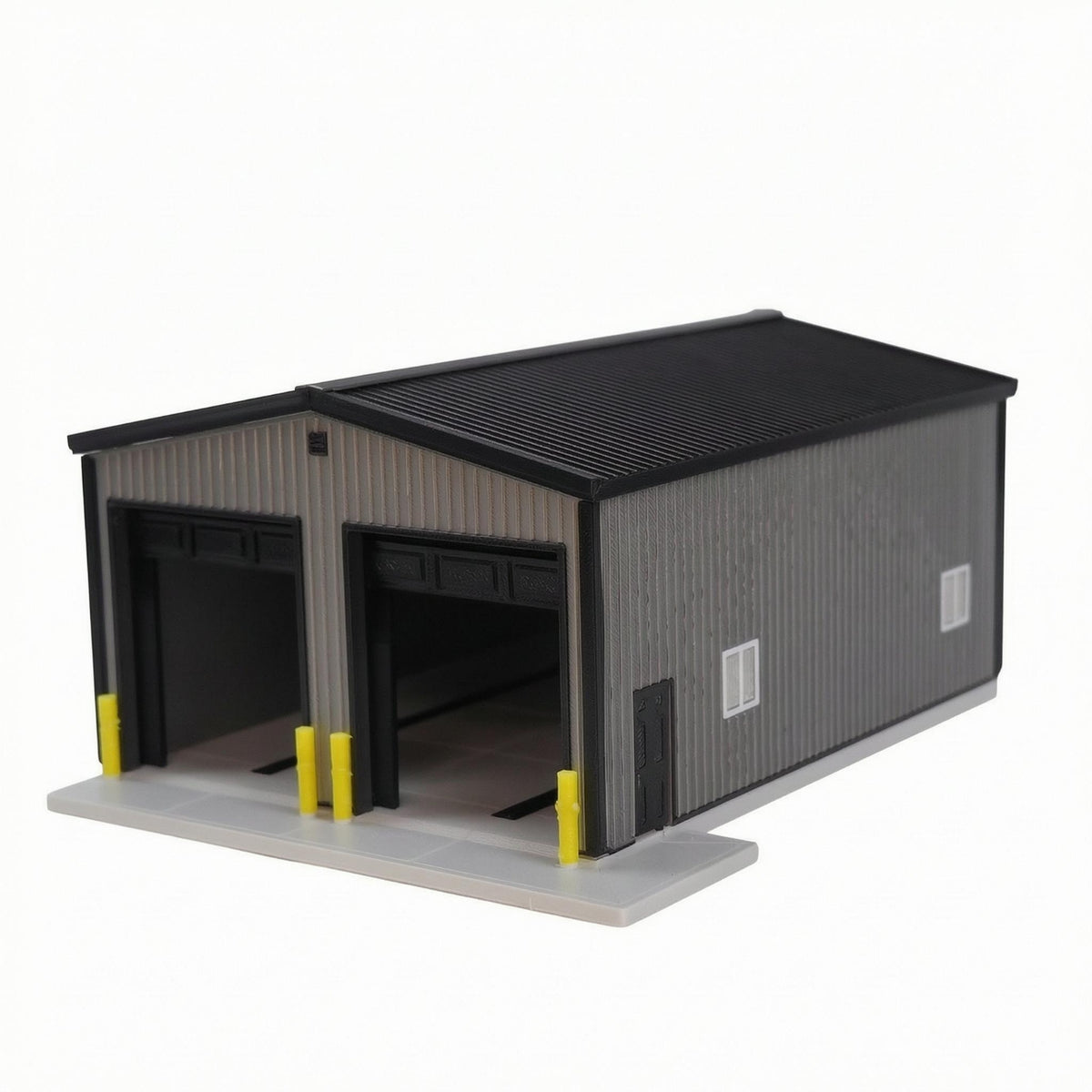 Flat Roof 1:64 Scale Garage Model Vehicle Openings Corrugated Garage Model for Scene Building