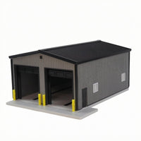 Flat Roof 1:64 Scale Garage Model Vehicle Openings Corrugated Garage Model for Scene Building