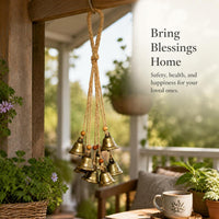 Woven Rattan Hoop Wind Chime with Bells for Garden Patio Home Decor
