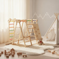 Wooden Climbing Frame with Swing Wood Indoor Jungle Gym Freestanding Indoor Playground with Slide for Kids, Young Children, Playroom