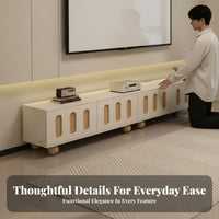 Cream Contemporary TV Cabinet Handle-Less Design TV Cabinet with Storage Multi-Functional Modern Media Storage Console for Homeowners, Renters