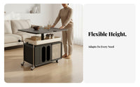 Multi-Functional Convertible Lift-Top Trolley Adjustable Height Rolling Trolley Space-Saving Accent Table Mobile Design for Apartment Dwellers, Distant Workers, Homeowners, Living Room, Small Areas, Bedroom