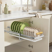 Space-Saving Dish Drainer Rack, Carbon Steel Pull-Out Dish Rack for Limited Counter Space, Anti-Slip Cabinet Dish Drainer