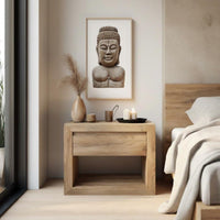Wabi-Sabi Aesthetic Bedside Nightstand Distressed Finish Side Table Minimalist Design Small Cabinet Single Door Storage for Homeowners, Bedroom, Hotel, Guest Room