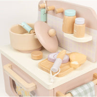 Wooden Play Kitchen with Hooks Toy Kitchen Set Interactive Knobs Children's Plaything for Playroom