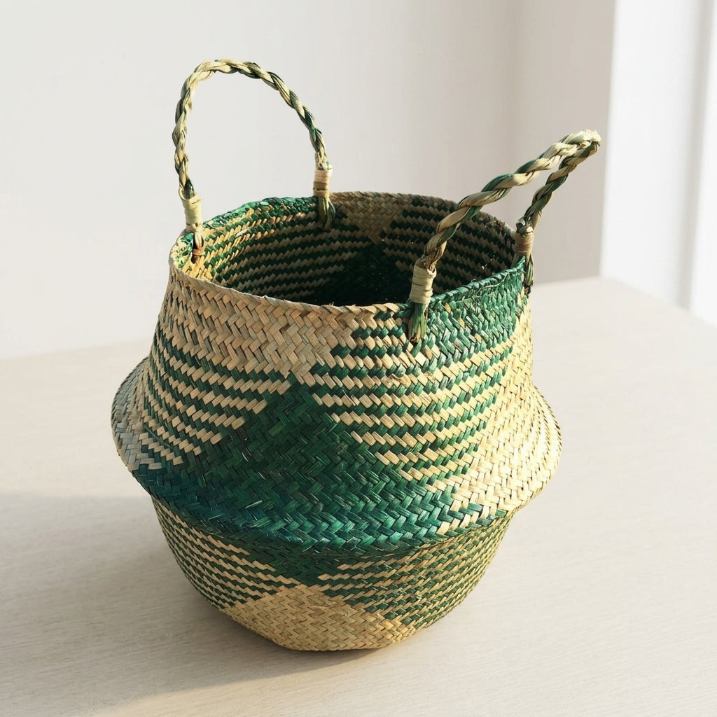 Laundry Basket for Bathroom Storage and Home Decor, Seagrass Woven Storage Baskets with Handles, Folding Hamper Basket