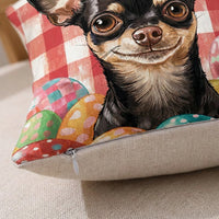 Easter Egg Throw Pillow Cover Double-Sided Printing Chihuahua Easter Pillowcase for Living Room, Bedroom, Sofa, Home Decor