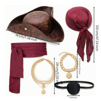 6 Pieces Halloween Pirate Accessory Set with Hat Layered Pirate Costume Accessories Theatrical Soft for Cosplayers