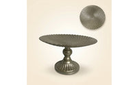 Embossed Pedestal Tray with Fluted Surface Vintage-Inspired Metal Pedestal Tray Tabletop Lightweight for Home Decorators, Wedding Planners, Table Setting, Hotel Decor