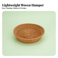 Round Woven Basket Imitation Rattan Fruit Basket Easy to Clean Woven Food Storage Bin for Pantry