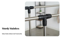 Rolling Double-Bar Clothes Rack Extensible Rod Drying Stand Easy to Assemble