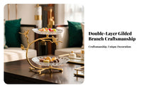 Two-Tier Fruit Tray Stand Branch-Shaped 2-Tier Serving Stand Bird Detail Dessert Display Platter for Snacks, Tea Accompaniments