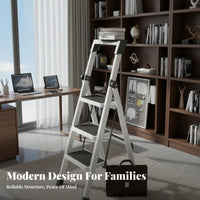Foldable Folding Step Stool Space Saving Portable V-Shaped Ladder Non-Slip Feet V-Shaped Step Ladder Sturdy Construction for Homeowners, DIY Enthusiasts, Indoor, Kitchen, Garage, Office
