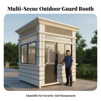 Portable Guard Booth Box Weather Resistant Prefabricated Security Booth Reinforced Glass Panes Stone Finish Gatehouse for Building Entrances