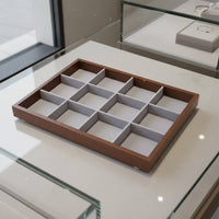 Jewelry Display Tray Rectangular Wooden Tray with Lining for Retailers, Vanity