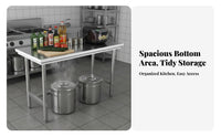 Stainless Steel Work Table Easy to Clean Restaurant Cutting Table Rust Resistant Kitchen Furniture for Caterers, Chefs, Bakery, Workshop, Laundry Room