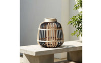Open-Cage Bamboo Lantern Natural Woven Lantern Ambient Candle Holder with Handle Rustic for Tabletop, Floor, Patio, Garden