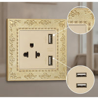 Ornate Wall Outlet with Decorative Frame Vintage Decorator Receptacle Gold-Toned Decorative Outlet Cover Retro for Interior Designers, Homeowners, Renovators, Living Room, Bedroom, Hotel