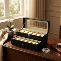 Double-Layer Drawer Watch Box Transparent Window Watch Drawer Box Leather-Like Timepiece Case Stitched Edging