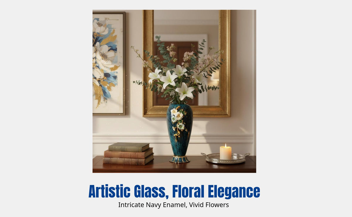 Enamel Glass Vase, Luxury Decor, Western Style, Living Room, Entryway, Floral Arrangement