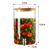 Water Dispenser with Hammered Glass, Juice Refreshment Dispenser with Bamboo Lid and Wooden Stand, Sealed Home Bar Iced Tea Accessories