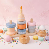 Wooden Dessert Stacker Pastel Colors Wooden Ice Cream Toy Imaginative Role Play Children's Activity
