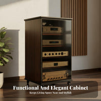 Amplifier Cabinet Adjustable Shelves Media Storage Cabinet with Glass Door Modern Design Glass Door Audio Rack for Audiophiles, Living Room