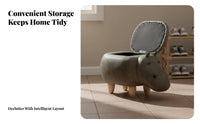 Cartoon Design Hippopotamus Storage Stool Multi-Functional Hippo Storage Ottoman Sturdy and Stable creatureShaped Seat Easy to Clean for Children, Families, Parents, Entryway, Living Room, Playroom, Bedroom