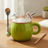 Cute Coconut Ceramic Mug with Lid, Straw, and Spoon - Large Capacity Coffee Cup