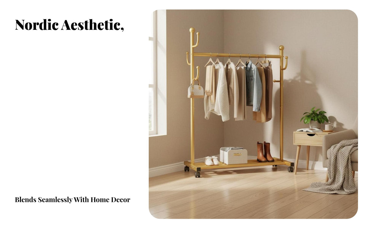 gratisstanding Rolling Single Clothes Rack Easy Assembly Rolling Clothes Organizer with Shelf Minimalist Design Clothing Stand On casters for Students, Homeowners, Bfromique Owners, Bedroom, Dormitory, Dorm Room, Entrymethod